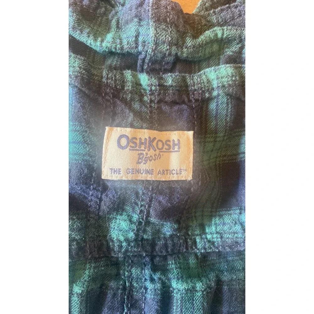OshKosh B'gosh Vestbak Jumper Overall Dress Kids Size 3T Blue Green Plaid Cotton